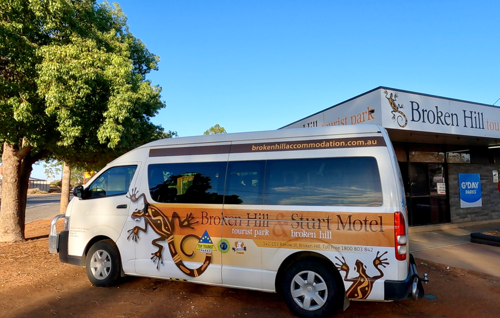 caravan park, tour bus, broken hill