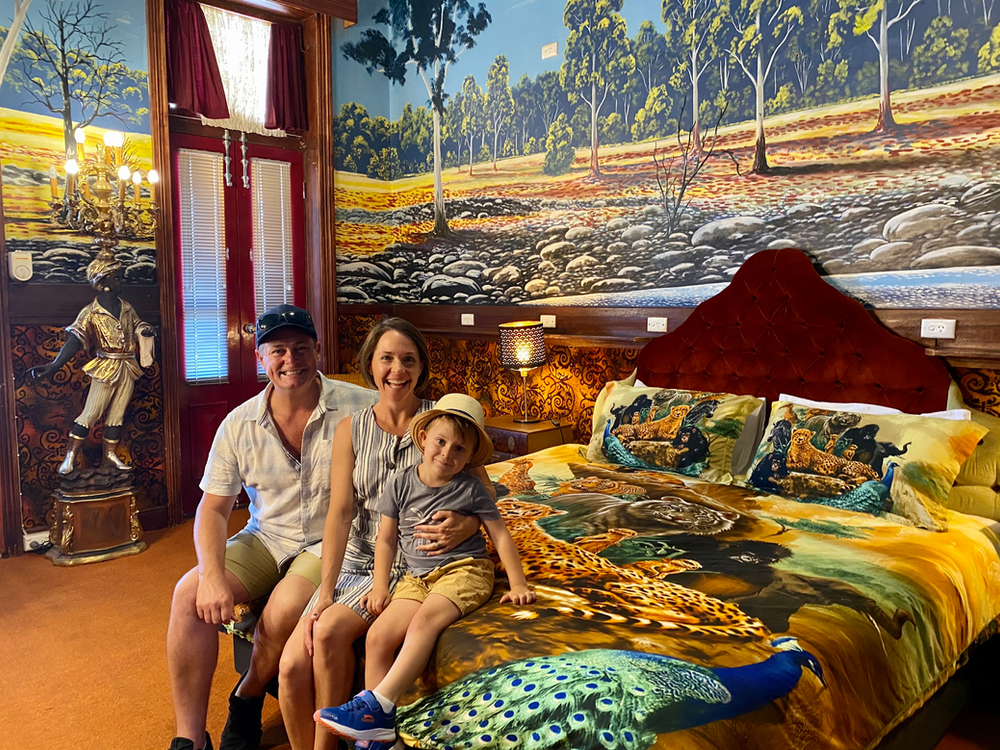 Brightly decorated hotel room